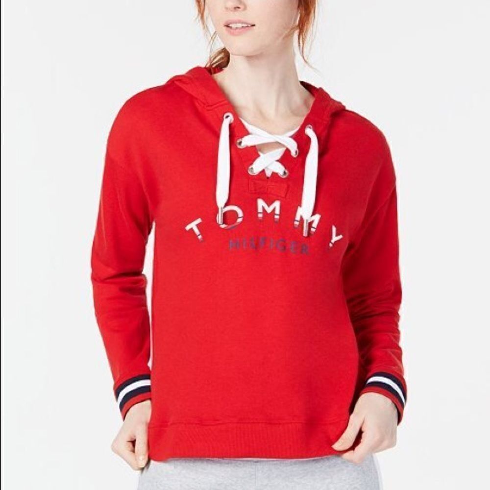 Tommy Hilfiger Sport Lace-Up Logo Hoodie Size Med